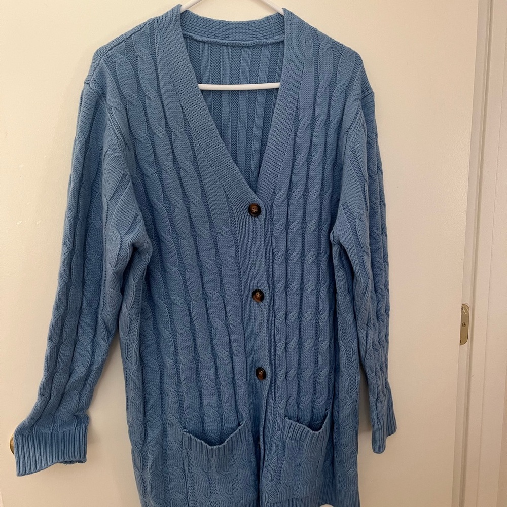 Elegant Blue Cable Knit Cardigan